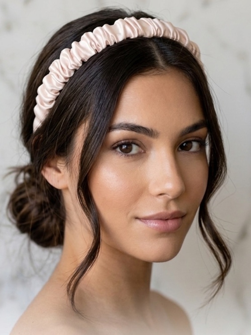 NWT Berry Blush Pinkish Cream Satin Ruched Headband Padded Hair Accessory OS